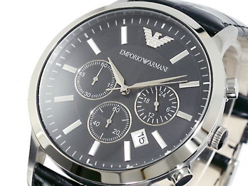 Emporio Armani Chronograph Black Dial Black Leather Men's Watch AR2447
