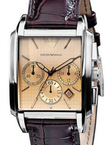 Emporio Armani Men's AR0479 Classic Chronograph Leather Silver Dial Watch