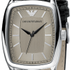 Emporio Armani Gents Strap Rectangular Black Leather Watch AR0409