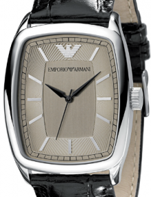 Emporio Armani Gents Strap Rectangular Black Leather Watch AR0409