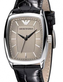 Emporio Armani Men's AR0410 Stainless Steel and Black Leather Watch