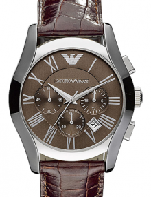 Emporio Armani Men's AR0671 Chronograph Brown Dial Brown Leather Watch