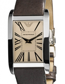 Emporio Armani Men's AR2032 Brown Leather Rectangular Amber Dial Watch