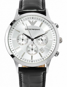 Emporio Armani Men's AR2432 Chronograph Stainless Steel and Black Leather Watch