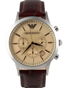 Emporio Armani Men's AR2433 Chronograph Stainless Steel and Brown Leather Watch