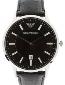 Emporio Armani Men's AR2411 Black Dial Black Leather Watch