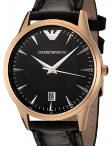 Emporio Armani Classic Black Leather Date Strap Men's Watch AR2444