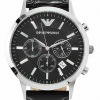 Emporio Armani Chronograph Black Dial Black Leather Men's Watch AR2447