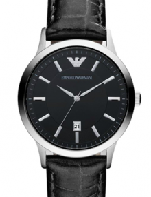 Emporio Armani Quartz, Black Leather Band Black Dial Women's Watch AR2412