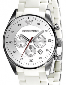 Emporio Armani Men's AR5859 Sport White Silicone Silver Chronograph Dial Watch