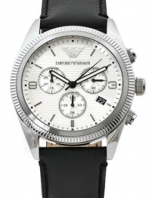 Emporio Armani Men's Chronograph Silver Textured Dial Black Leather AR5895