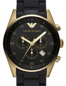 Emporio Armani Black Silicon Wrapped Gold Ion Plated AR8023 Mens Watch