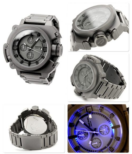 Diesel Chronograph Watch With Huge Tem And Knobs DZ4244 Gunmtel Stainless Steel With LED Light