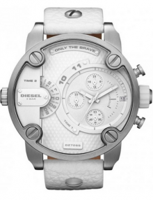 Diesel Mens SBA Analog Stainless Watch - White Leather Strap - White Dial - DZ7265