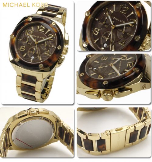 Michael Kors Ladies Gold Tortoise Chronograph Watch MK5593
