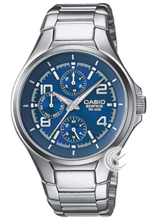 Casio Men's Edifice EF-316D-2AV Silver Stainless-Steel Quartz Watch with Blue Dial