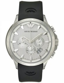 Emporio Armani Gents Sport Chronograph Black Rubber Strap Watch AR0634