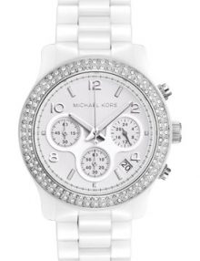 Michael Kors Women's White Ceramic Link Bracelet Quartz Chronograph Crystal MK5188