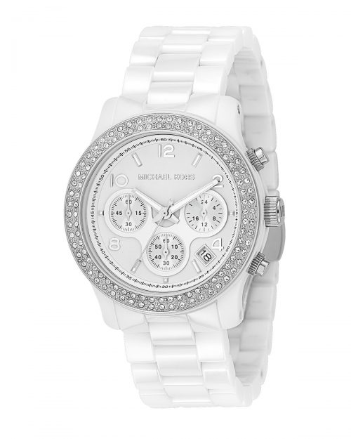 Michael Kors Women's White Ceramic Link Bracelet Quartz Chronograph Crystal MK5188