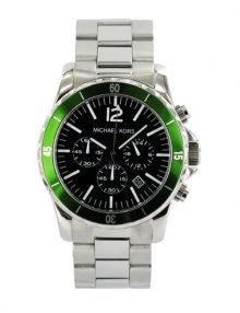 Michael Kors MK8141 Men's Stainless Steel Quartz Chronograph Black Dial Link Bracelet Green Bezel Watch