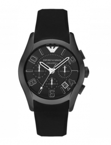 Emporio Armani AR1430 Mens Black Ceramic Case Watch Black Silicone