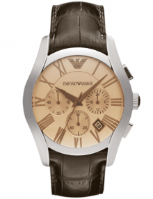 Emporio Armani AR1634 Chronograph Amber Dial Brown Leather Mens Watch