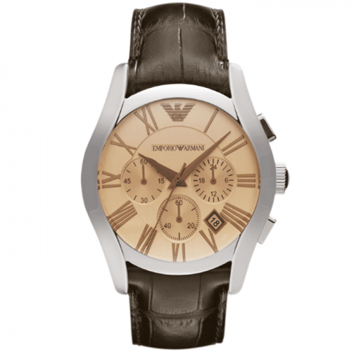 Emporio Armani AR1634 Chronograph Amber Dial Brown Leather Mens Watch