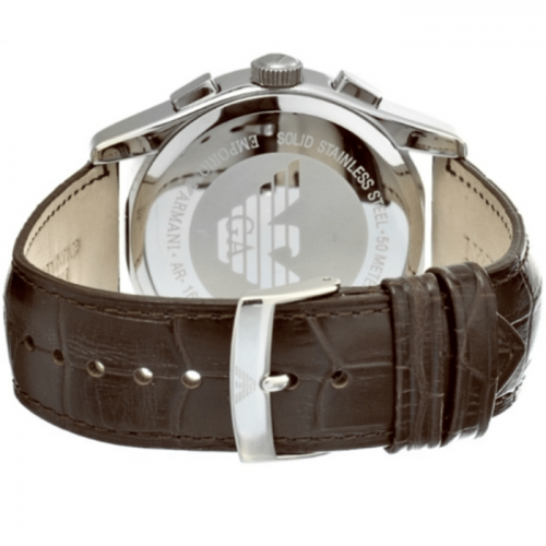 Emporio Armani AR1634 Chronograph Amber Dial Brown Leather Mens Watch
