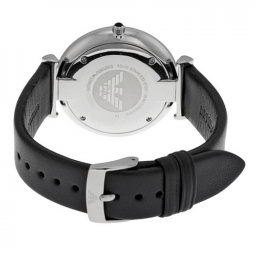 Emporio Armani AR1674 Retro Silver Dial Black Leather Strap Mens Watch