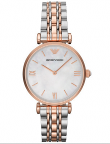 Emporio Armani AR1683 Ladies Pearl and Rose Gold Gianni T-Bar Watch