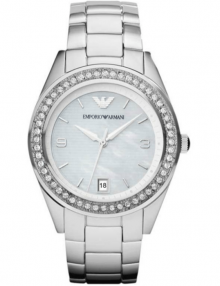 Emporio Armani AR5992 Women's Classic Silver Stainless Steel Analog Quartz Watch with Mother-Of-Pearl Dial