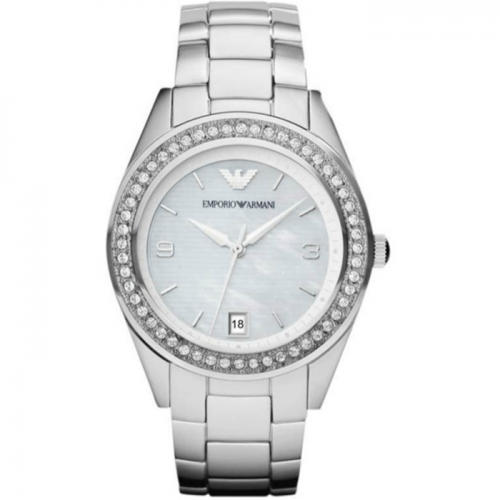 Emporio Armani AR5992 Women's Classic Silver Stainless Steel Analog Quartz Watch with Mother-Of-Pearl Dial
