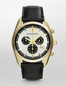 Emporio Armani AR6006 Sportivo Chronograph Silver and Black Dial Black Leather Mens Watch