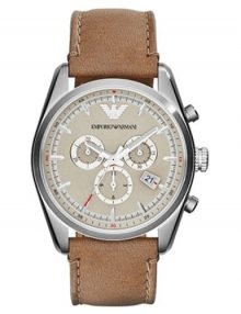 Emporio Armani AR6040 Sportivo Cream Dial Taupe Leather Strap Mens Watch