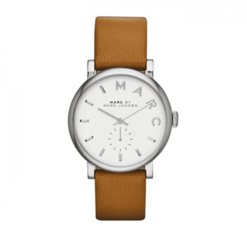 Marc By Marc Jacobs MBM1265 Baker Silver Tone Tan Leather Watch