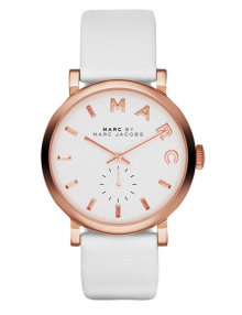 Marc By Marc Jacobs MBM1283 Baker Rose Gold Tone White Leather Watch