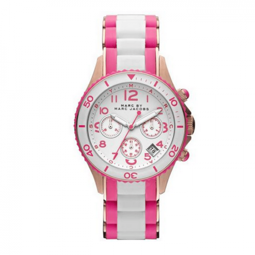 Marc Jacobs MBM2593 Rock Chronograph Pink and White Silicone Ladies Watch