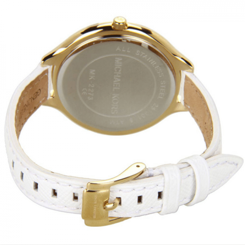 Michael Kors MK2273 White Leather Stainless Case Quartz Ladies Fashion Watch