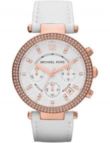 Michael Kors MK2281 Women Rose Gold Tone Stainless Steel Case Chronograph White