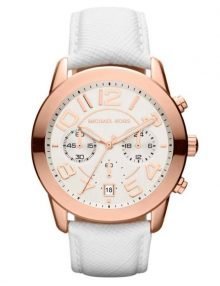 Michael Kors Ladies MK2289 Mercer Rose Gold White Strap Chronograph Watch
