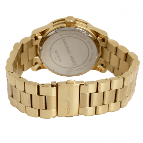 Michael Kors MK5729 runway midsized red glitz concentric pave dial gold tone stainless steel bracelet women watch