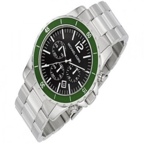 Michael Kors MK8141 Men's Stainless Steel Quartz Chronograph Black Dial Link Bracelet Green Bezel Watch