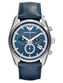 Emporio Armani AR6041 brushed blue dial and blue leather strap