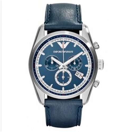 Emporio Armani AR6041 brushed blue dial and blue leather strap