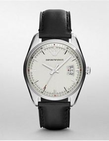 Emporio Armani AR6015 Silver Dial Leather Strap Men's Watch