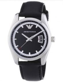 Emporio Armani AR6014 Mens Tazio Black Leather Strap Watch