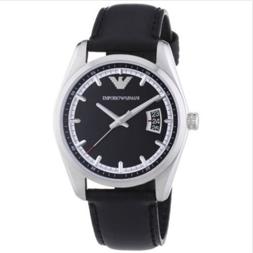 Emporio Armani AR6014 Mens Tazio Black Leather Strap Watch