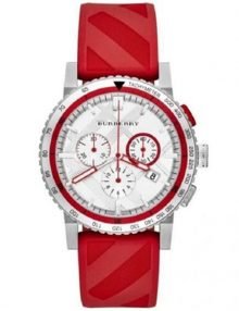 Burberry BU9809 Mens City Sport Swiss Analog Quartz Red Rubber Strap Chronograph