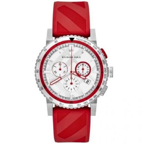 Burberry BU9809 Mens City Sport Swiss Analog Quartz Red Rubber Strap Chronograph