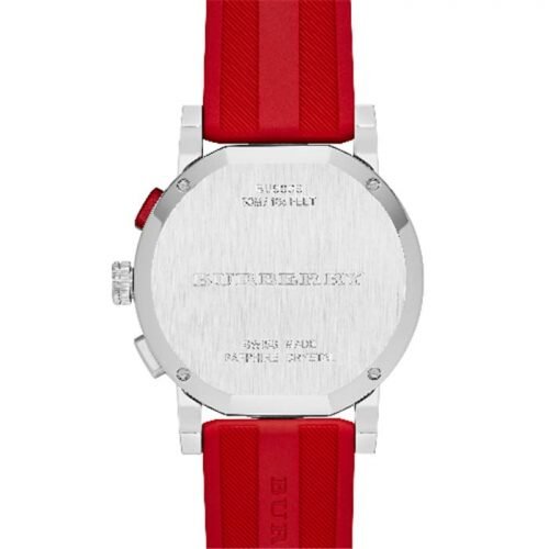Burberry BU9809 Mens City Sport Swiss Analog Quartz Red Rubber Strap Chronograph